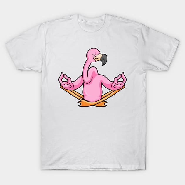 Flamingo at Yoga in Cross-legged T-Shirt by Markus Schnabel